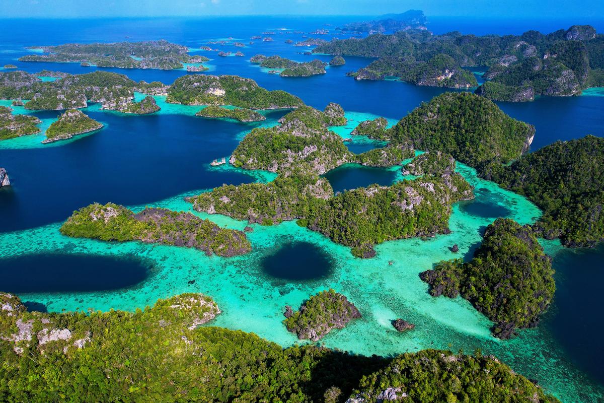 Raja Ampat archipelago from the air, West Papua Indonesia